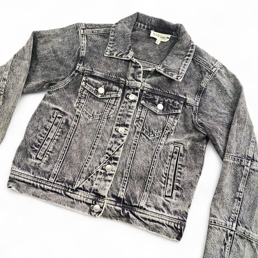 Acid Wash Cropped Denim Jacket Small | Y2K Grunge Festival Jean Jacket - Picture 10 of 11